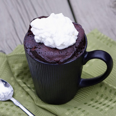 This moist and chocolatey cake took about 1.5 minutes to bake and about a minute total in prep time. And it’s only one serving size!