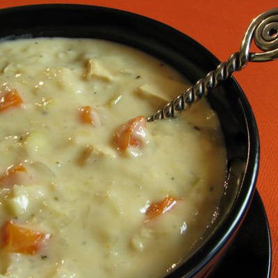 Creamy chicken and rice soup - thick, hearty and tasty without all the guilt.