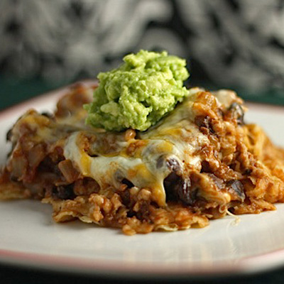 This ooey, gooey taco casserole reminds me of nachos - but healthier!