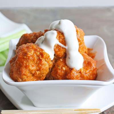 Just in time for the Superbowl - I give you... Buffalo Balls. All the flavor of the classic wings in a boneless, low carb & tasty bite.