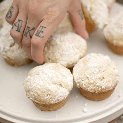 Donut muffins. These taste just like cakey powdered sugar donuts!