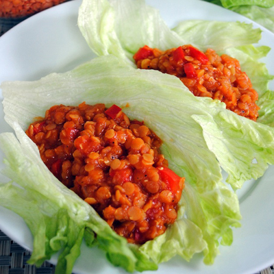 Vegetarian Lentil Sloppy Joe Lettuce Wraps - simple, healthy and delicious. Tender, sweet, salty and spicy lentils wrapped in crisp, cool lettuce leaves.
