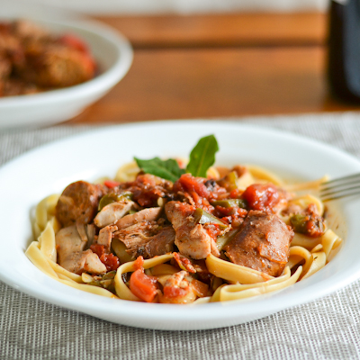 Pasta with Braised Chicken and Sausages