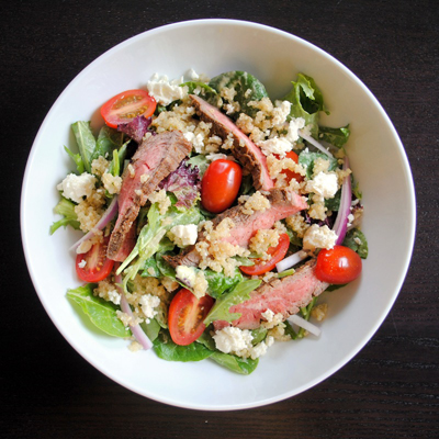 Steak-Quinoa Salad w/ Avocado-Lime Ranch Dressing - a healthy, delicious, complete meal in a bowl!