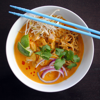 Thai Curry Chicken Noodle Soup (Khao Soi) - surprisingly easy to make, and huge flavor!