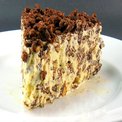 A slice of ice cream crunch cake. So simple the kids can and do make it.