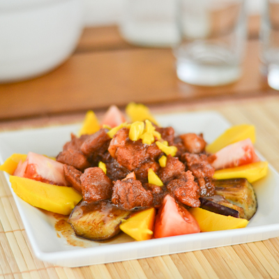 Filipino style sauteed pork with shrimp paste (Pork Binagoongan).