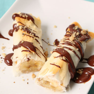 Bananas baked in Phyllo with Dark Chocolate