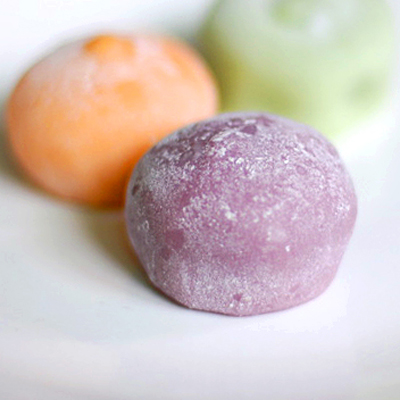 Pumpkin, Taro, and Green Tea Mochi