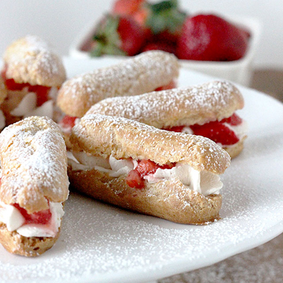 Mini Strawberries and Cream Eclairs