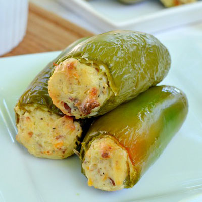 Bacon Ranch Grilled Jalapenos - cream cheese mixed with cheddar cheese, ranch, and bacon inside a grilled jalapeno.