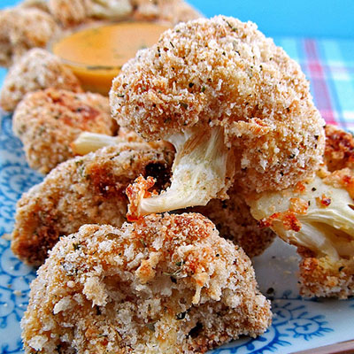 Baked Cauliflower Bites with Cheddar Dipping Sauce