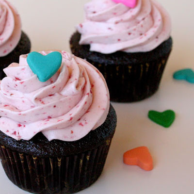 Chocolate Cupcakes with Fresh Strawberry Buttercream Frosting