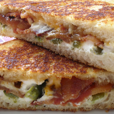 Jalapeno Popper Grilled Cheese. Mix cream cheese, bacon & chopped jalapenos together then grill - OMG!