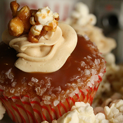 Buttered Popcorn Cupcakes with Sea Salt Caramel Frosting and Sauce