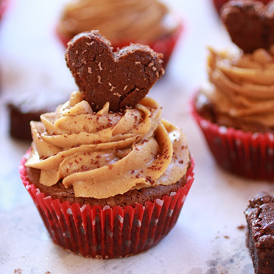 Valentine Brownie Cupcakes with Peanut Butter Frosting