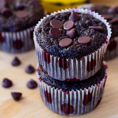 Skinny Chocolate Fudge Banana Muffins
