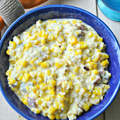 Worlds Best Cream Corn - loaded with bacon, leeks & poblano peppers.