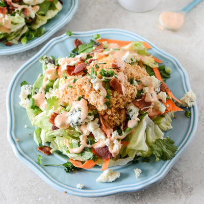 Crunchy Buffalo Chicken Salad with Bacon and Spicy Ranch