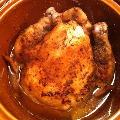 Crock Pot Chicken - 8 hours in the crockpot and then perfection IT is AWESOME!!! The sauce that was left was also wonderful.