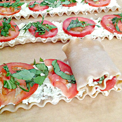 Plum Tomato & Basil Lasagna Roll Ups