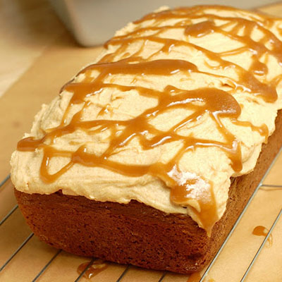 Pumpkin Bread with Salted Caramel Drizzled Pumpkin Buttercream