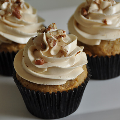 Pumpkin Pecan Cupcakes with Rum and Brown Sugar Swiss Meringue Buttercream