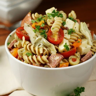 Antipasto Pasta Salad - chock full of antipasto favorites, this no-mayo pasta salad is one eye-catching, crowd-pleasing summer side.