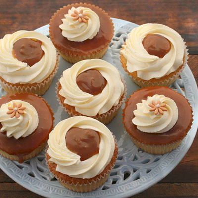 Vanilla Cupcakes with Vanilla Buttercream & Salted Caramel