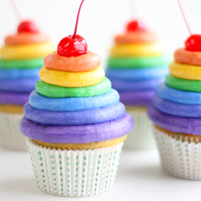 Rainbow Frosting Cupcakes
