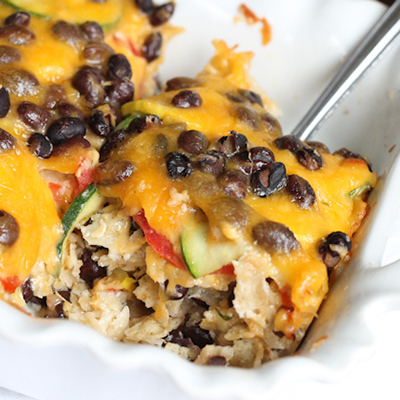 Cheesy Veggie & Black Bean Tortilla Casserole ~ An Easy & Satisfying Meatless Meal.