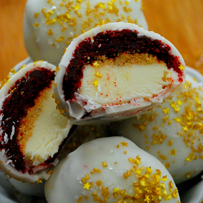 Red Velvet Cheesecake Brownie Bombs