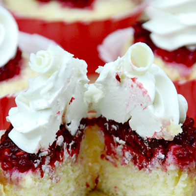 White Chocolate Cream-Filled Raspberry Cupcakes
