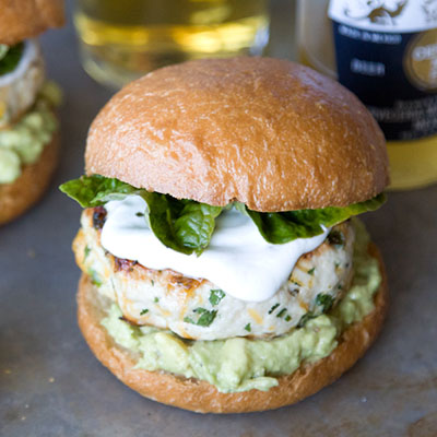 Cheddar Jalapeno Chicken Burgers with Guacamole