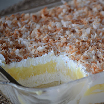 Princess Pie - like a coconut cream version of chocolate layer dessert... YUM! .. Try this dessert with any pudding flavor and omit the coconut and replace it with something complementary....like chopped nuts with chocolate pudding or bananas with vanilla pudding. You might have a new potluck pleaser!
