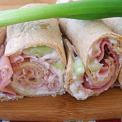Turkey Wraps with Cucumber Cream Cheese. Great for lunch, or slice into "pinwheels" for an easy appetizer.