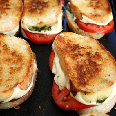 Grilled Mozzarella Tomato & Pesto Sandwiches