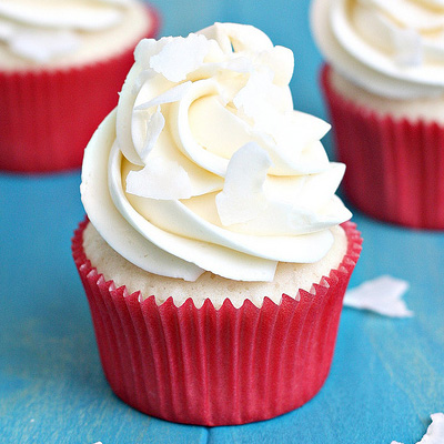 White Coconut Cupcakes with Coconut Swiss Meringue Buttercream