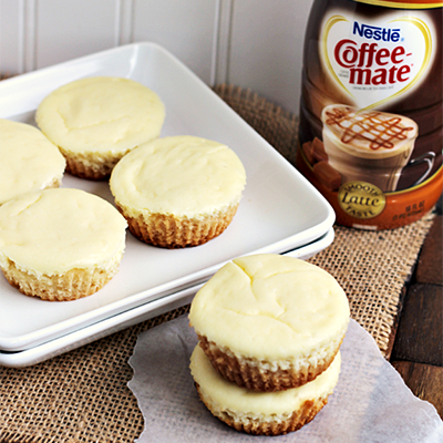 Caramel Macchiato Cheesecake Sugar Cookie Cups ~ Soft Sugar Cookie topped with Carmel Macchiato Cheesecake!