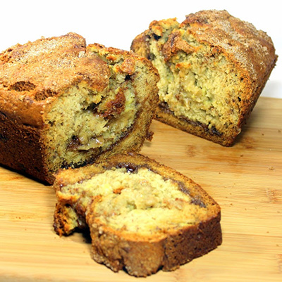 Swirly Cinnamon Banana Bread... New twist to an old stand by recipe. Those last 2 bananas, the over ripe, turning black and mushy ones are turned into a wonderful breakfast snack bread. Like a marriage of Cinnamon toast and Banana Muffins! And EASY!