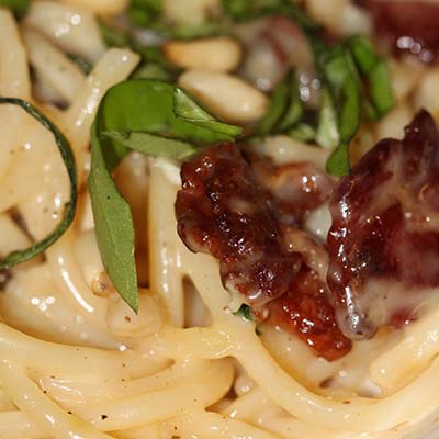 Brie, Bacon and Basil Pasta