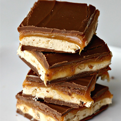 Snickers Fudge - gooey caramel, peanuts, and chocolate. It's amazing.