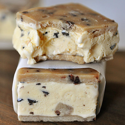 Cookie dough ice cream sandwiches.