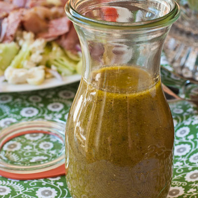Greek Salad Dressing - 2 tsp garlic + 2 tsp dry basil + 1 tsp salt + 1 tsp black pepper + ¼ tsp onion powder + 1 tsp dry oregano + 1 tsp sugar + 1/4 tsp dry mint + 2 tbsp lemon juice +2 tbsp red wine vinegar + 2 tbsp water + 1 tsp Dijon mustard + 1 cup olive oil