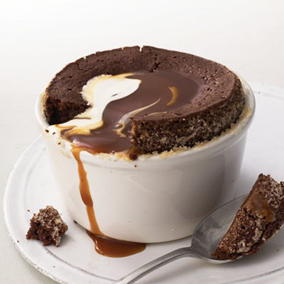 Warm Chocolate Pudding Cakes with Caramel Sauce - These rich chocolate cakes have a soft center that partners well with the caramel topping.