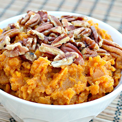 Crock Pot Sweet Potato Mash with Pecans - A healthy side dish for the Fall.