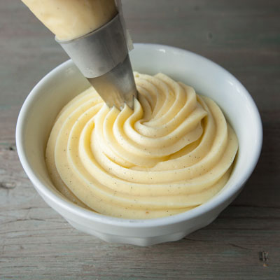 Pastry Cream Recipe ~ is the filling/base of many desserts. Use it to make/fill countless cakes, pastries, trifles, mousses, pies etc.. You can also flavor pastry cream by whipping the finished product with peanut butter, nutella, caramel, melted chocolate, ground spices, extracts and liquors to taste. Just don’t overdo it on the liquid elements, lest you give the pastry cream a soupy texture.