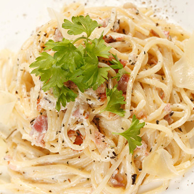 Spaghetti Carbonara. You can make this and be eating in 25 minutes!