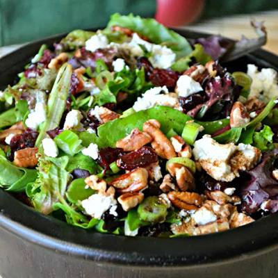 Cherry, Pecan & Goat Cheese Salad with Homemade Balsamic Vinaigrette