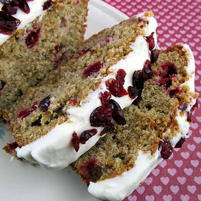 White Chocolate Cranberry Bread with Cream Cheese Frosting
